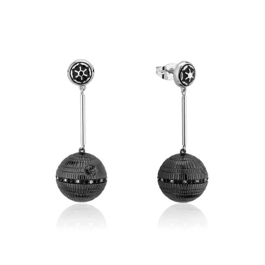 Star Wars Death Star White Gold Plated Drop Earrings